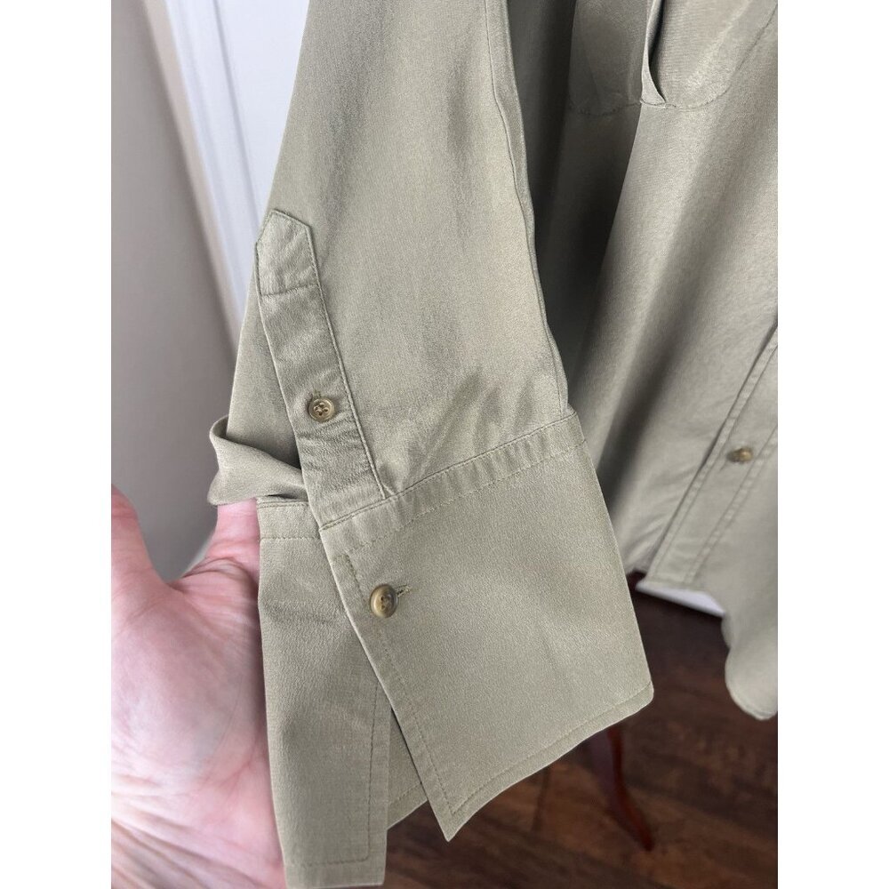 Polo Ralph Lauren 100% Silk Blouse Batwing Oversize Olive Green Asymmetrical M/L - Picture 4 of 11
